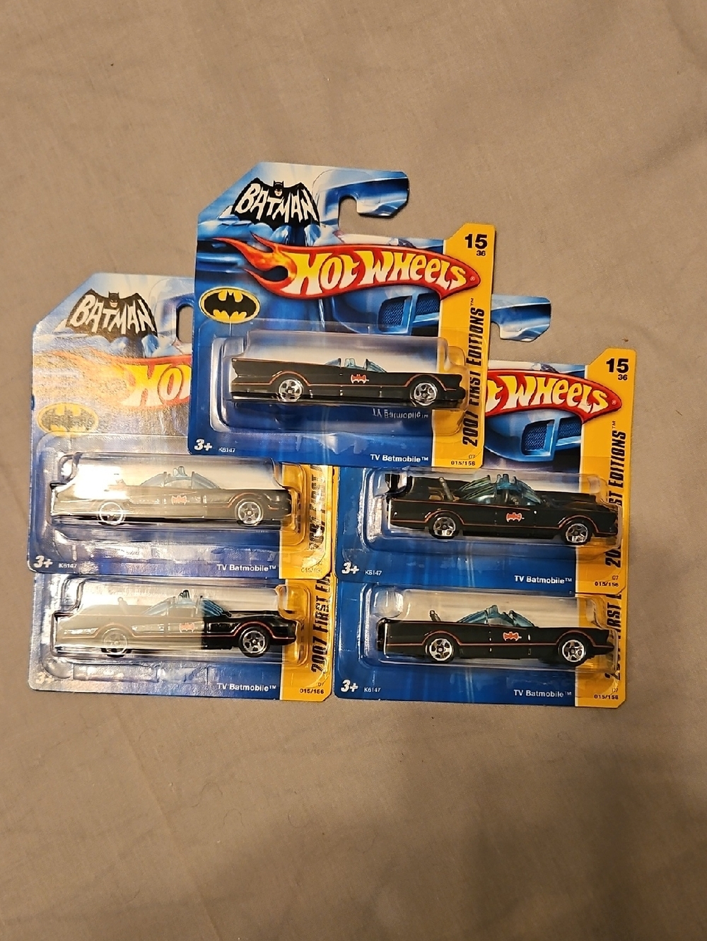 Qty. 5 Hot Wheels 1966 TV Batmobile First Edition Short Card Honeycomb